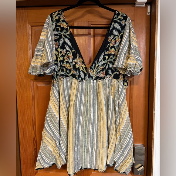 FREE PEOPLE Under The Sun Tunic Floral Striped Size Large - Picture 5 of 12